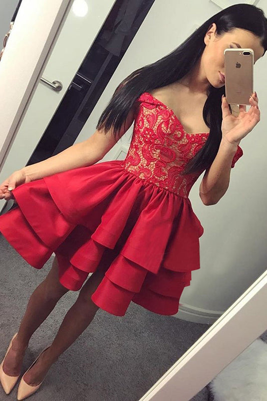 Off The Shoulder Red V Satin Homecoming Dresses Kiana Neck Ball Gown Appliques Sexy Backless