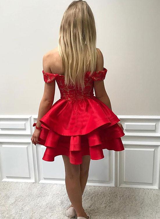 Off The Shoulder Red V Satin Homecoming Dresses Kiana Neck Ball Gown Appliques Sexy Backless