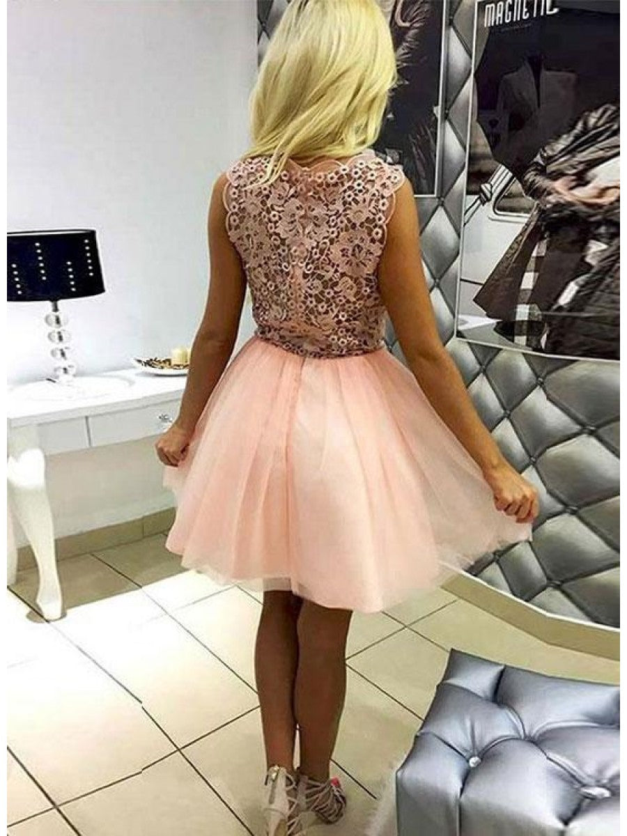 Sleeveless Peach Deep V Neck Homecoming Dresses A Line Sara Lace Appliques Flowers Tulle Pleated