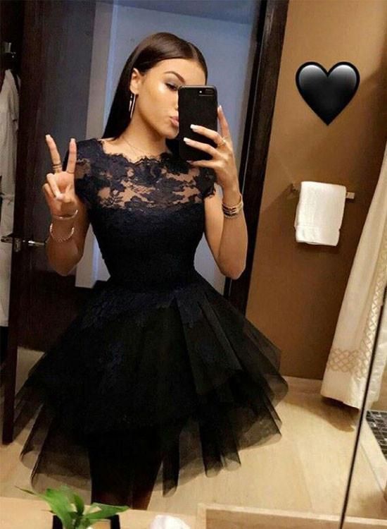 Short Sleeve Jewel Tulle Homecoming Dresses Lace Ally A Line Pleated Appliques Sheer