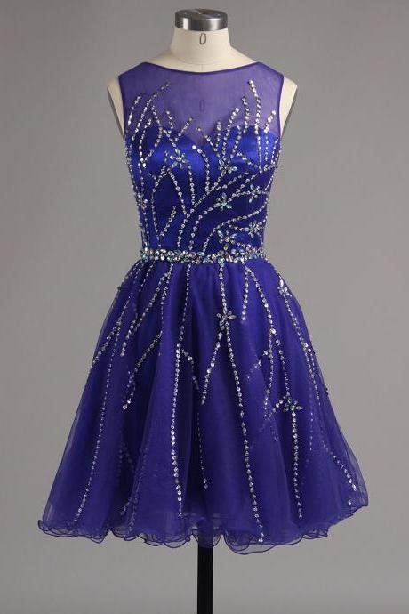 Jewel Sleeveless Dark Navy Beading A Line Kasey Homecoming Dresses Rhinestone Pleated Organza