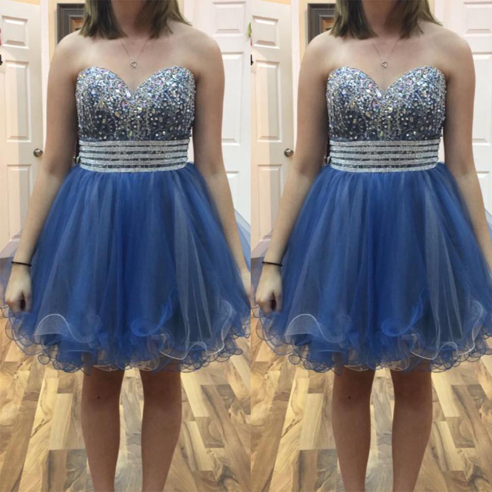 Organza Blue Strapless Sweetheart Rhinestone Beading A Line Hazel Homecoming Dresses Pleated