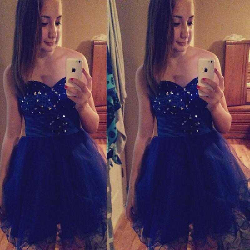 Mimi Homecoming Dresses Royal Blue A Line Sweetheart Strapless Rhinestone Pleated Organza