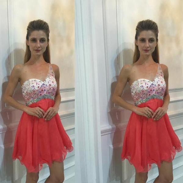 One Shoulder Straps Sleeveless Homecoming Dresses Milagros Sweetheart Organza Coral Pleated