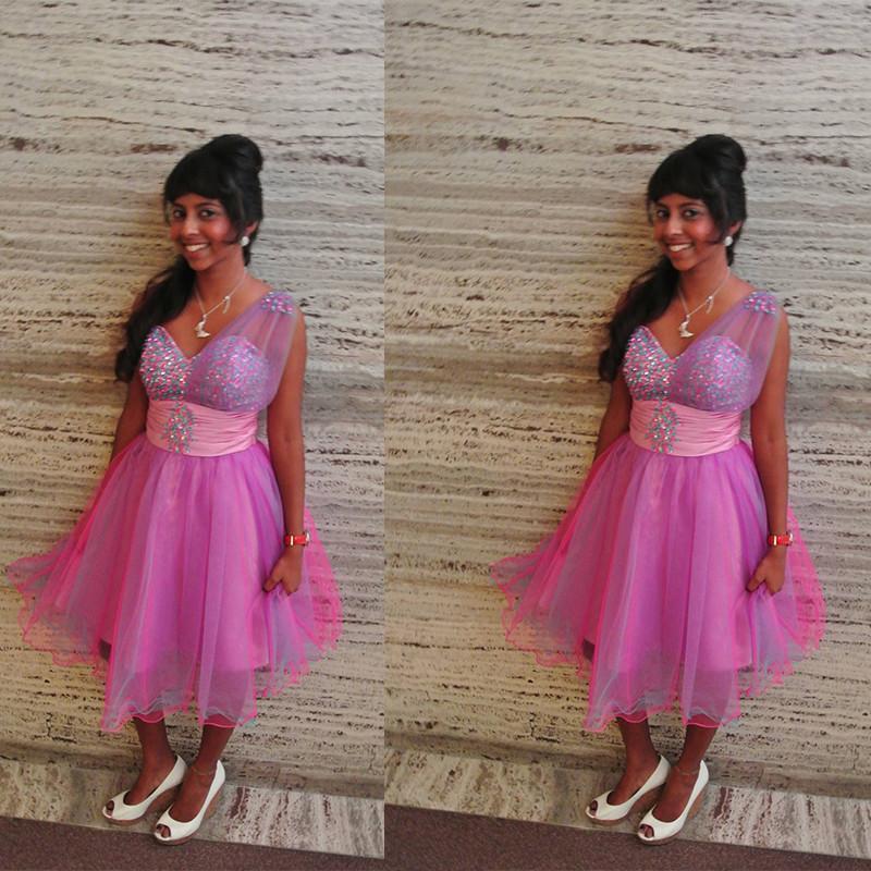 V Neck Sleeveless Pink A Line Homecoming Dresses Anna Sheer Rhinestone Organza Pleated