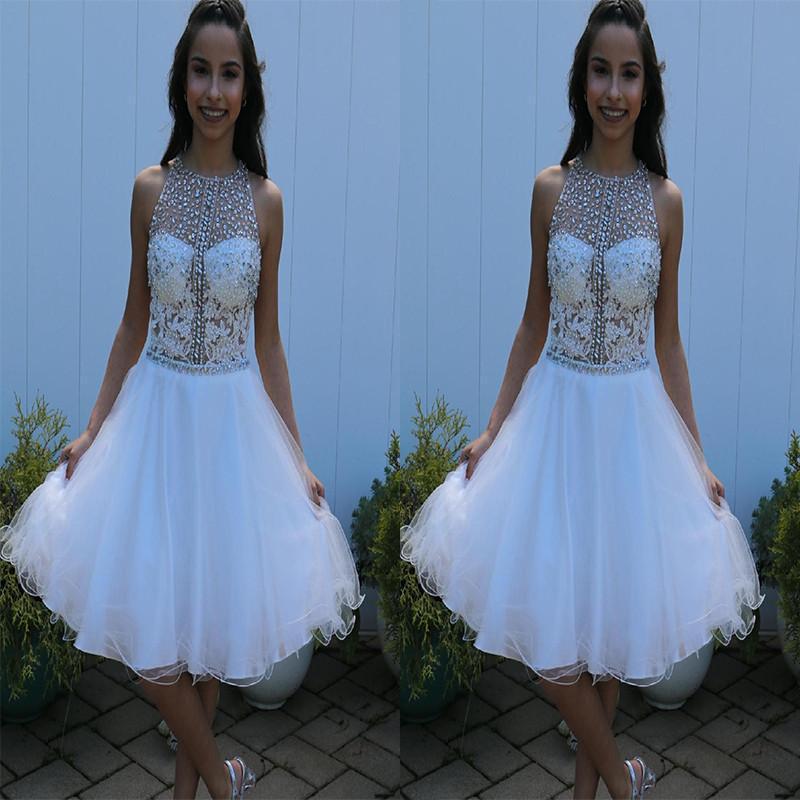 Organza Homecoming Dresses Shayna Jewel Sleeveless Pleated Rhinestone Appliques Flowers