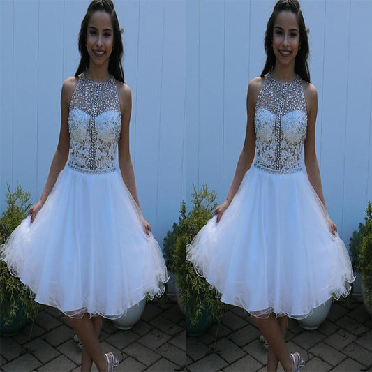 Organza Homecoming Dresses Shayna Jewel Sleeveless Pleated Rhinestone Appliques Flowers