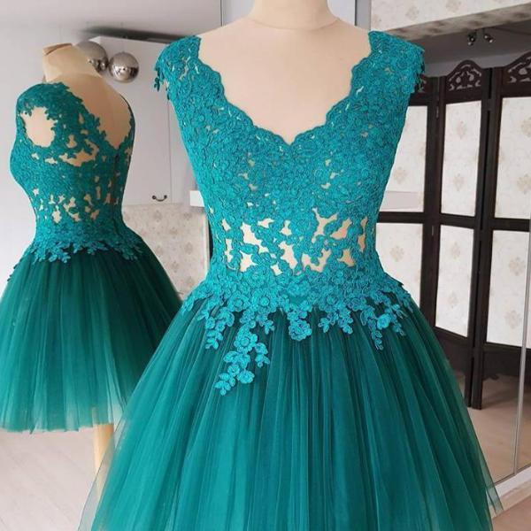 Deep V Neck Backless LuLu Homecoming Dresses Hollow Ball Gown Pleated Teal Flowers