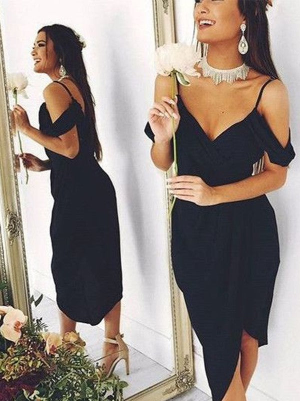 Spaghetti Straps Black Sheath Deep V Neck Zoey Homecoming Dresses Off Shoulder Side Split