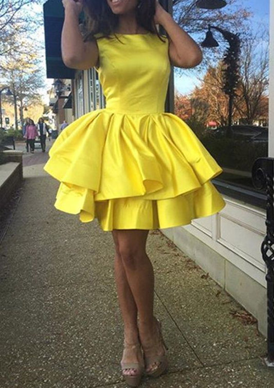 Jewel Sleeveless Short Homecoming Dresses Philippa Tiered Pleated Taffeta Daffodil Simple Ball Gown