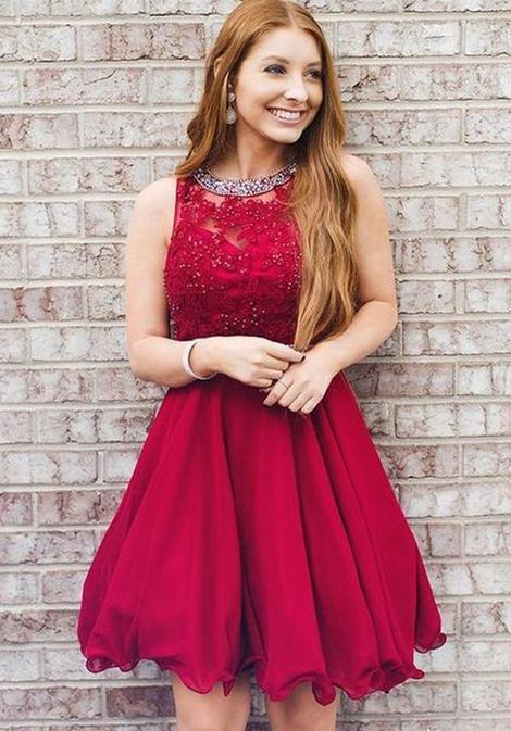 Halter Sleeveless Jaqueline A Line Homecoming Dresses Lace Pleated Red Appliques Short Organza