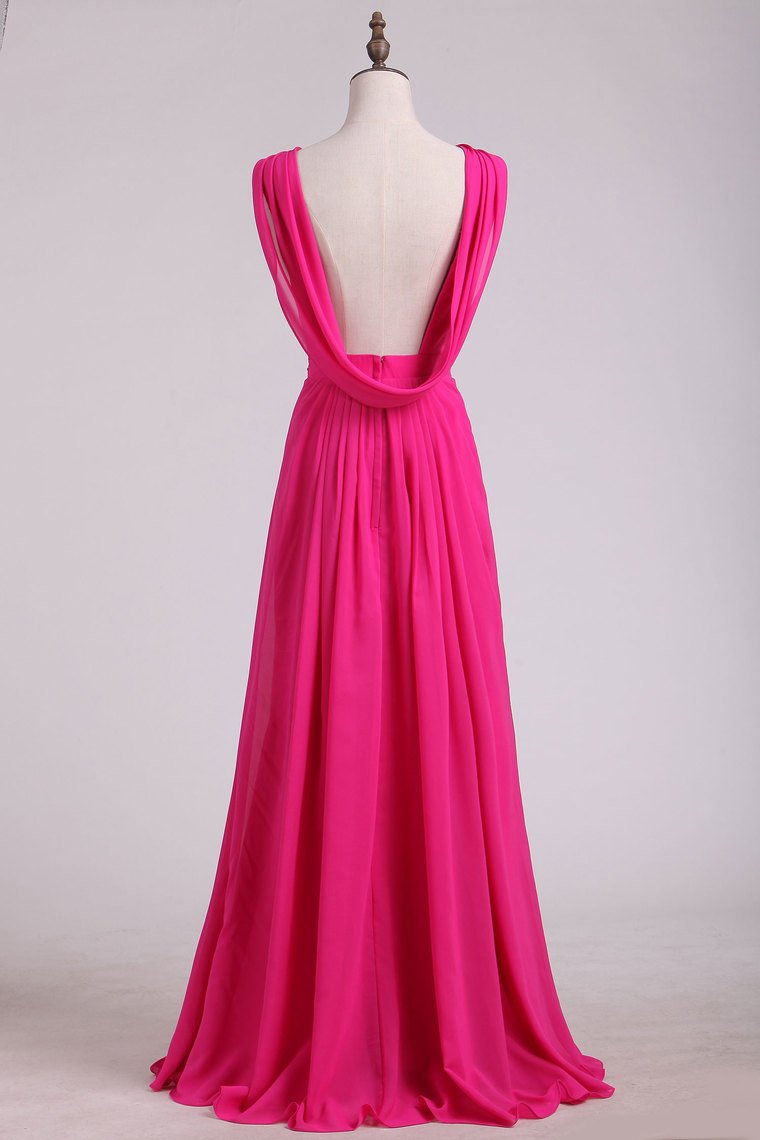 Bridesmaid Dresses V Neck A Line Chiffon Sweep Train