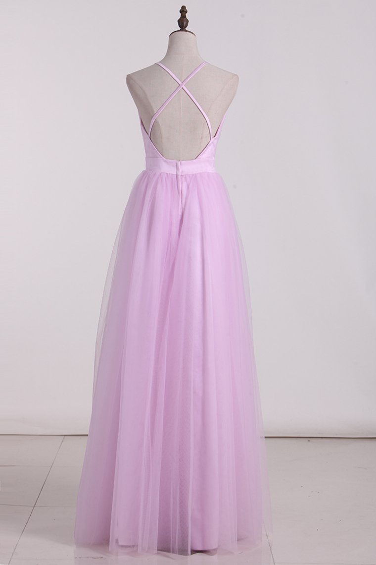 Tulle Bridesmaid Dresses Spaghetti Straps With Ruffles A Line