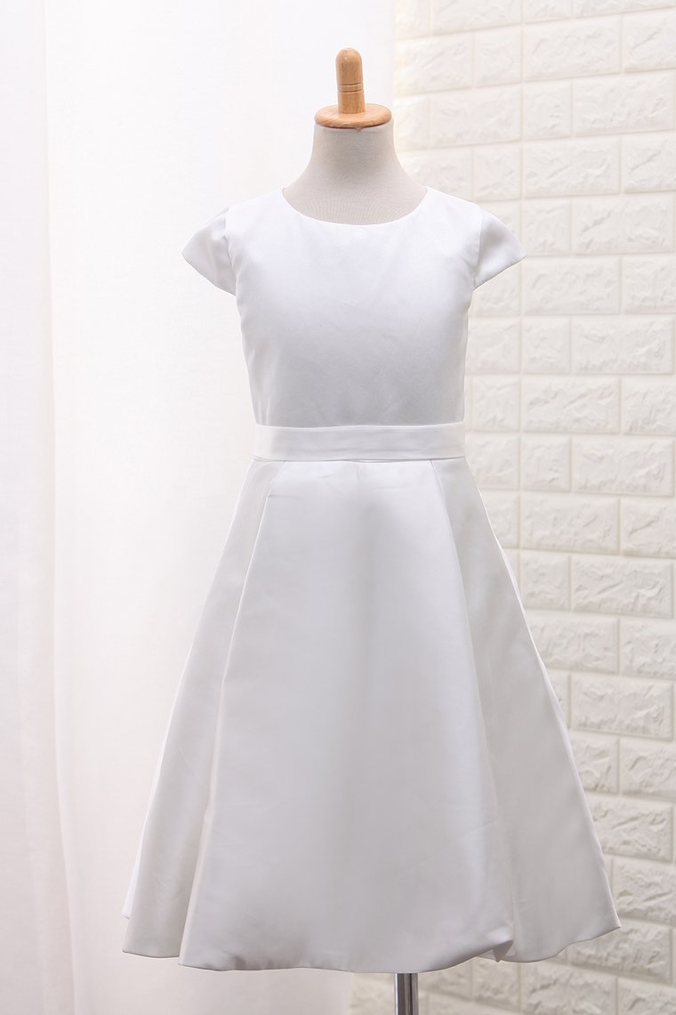 New Arrival Satin A Line Scoop Flower Girl Dresses With Handmade Flowers