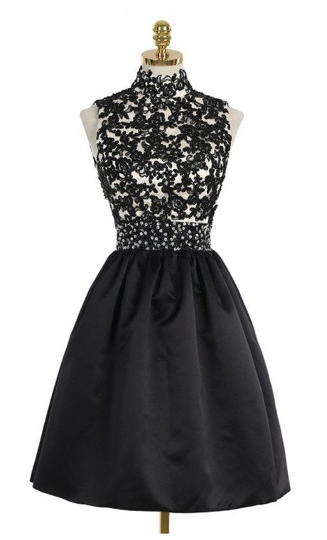 A-Line High Neck Open Back Above-Knee Black 2024 With Lace Homecoming Dresses Martha Sequins