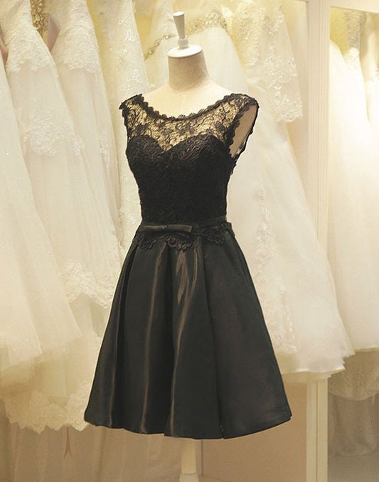 A-Line Crew Neck Black 2024 Satin Lace Justice Homecoming Dresses With