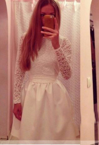 A-Line High Neck Long Homecoming Dresses Olivia Sleeves White 2024 With Sashes