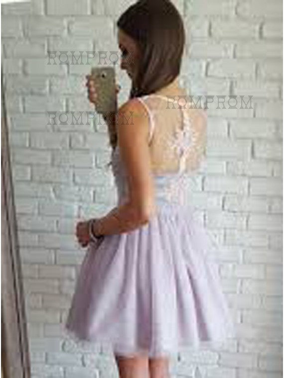 Princess/A-Line V-Neck Short Homecoming Dresses Lace Olive Lavender Tulle Dresses With Prom