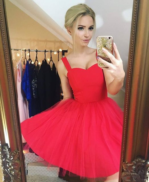 A-Line Homecoming Dresses Dayana Straps Sleeveless Short Red Tulle 2024