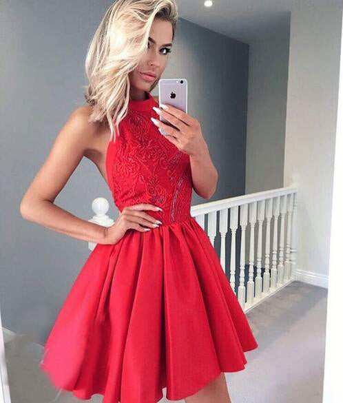 A-Line Jewel Backless Red 2024 With Homecoming Dresses Miriam Appliques