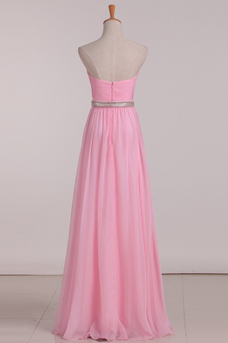 Bridesmaid Dresses A Line Sweetheart Pleated Bodice Beaded Waistline Chiffon