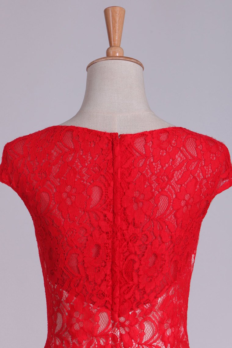 Lace Bateau Homecoming Dress A Line Red Short/Mini