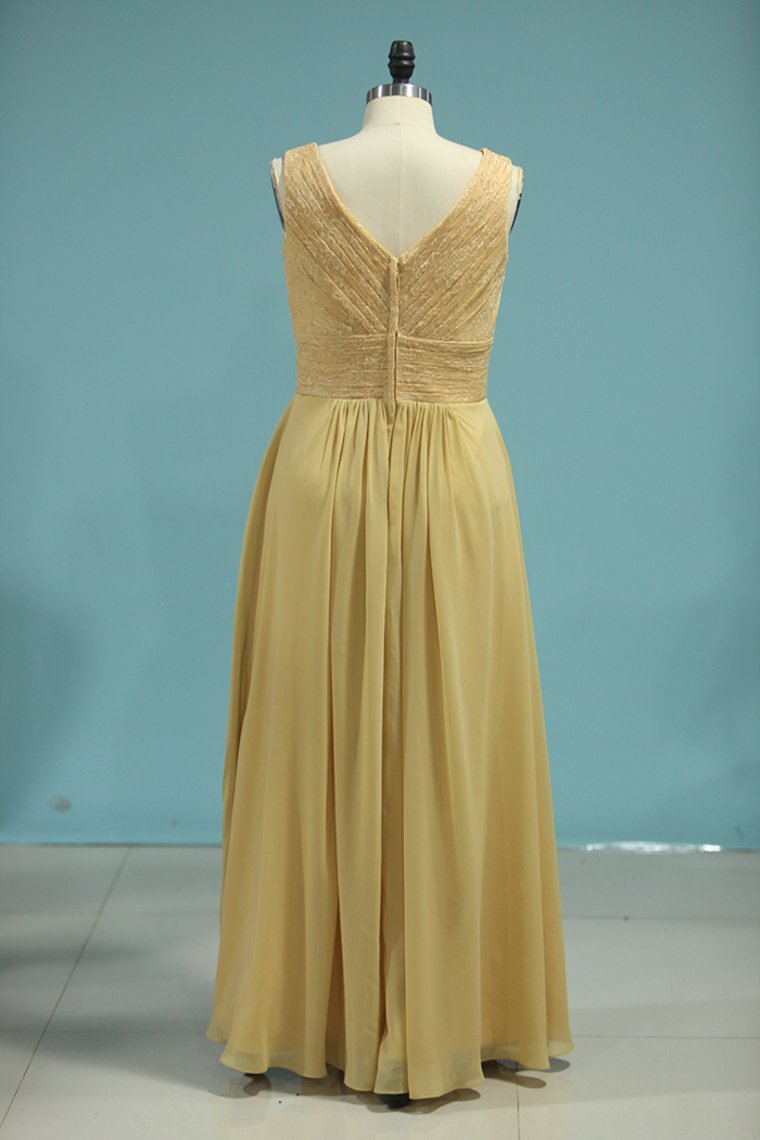 Chiffon V Neck A Line With Ruffles Floor Length Bridesmaid Dresses