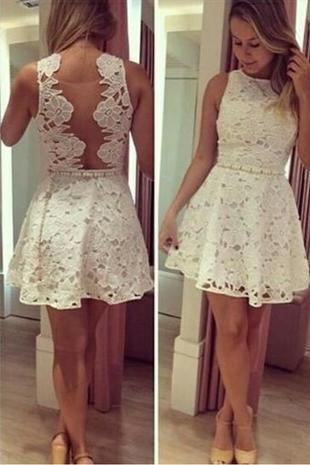 See through Lace Short A-Line Cute Sexy Cheap Dresses for Homecoming Graduation Dress JS440