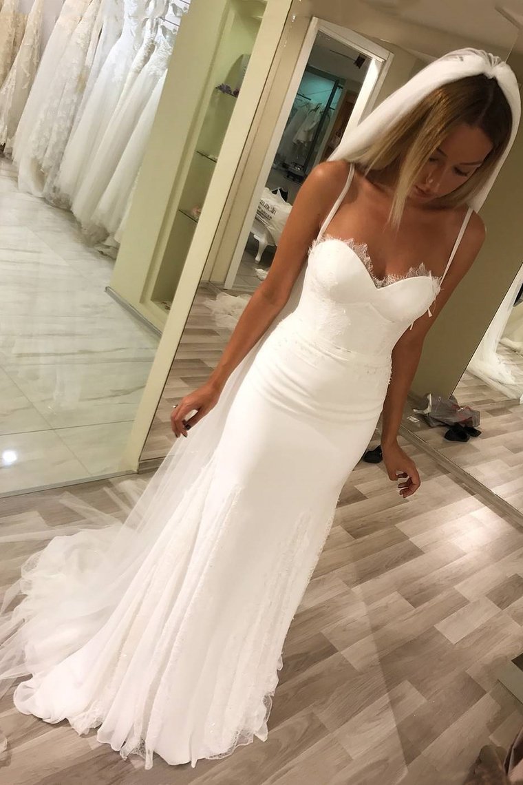 2024 Spaghetti Straps Wedding Dresses Chiffon & Lace With Sash