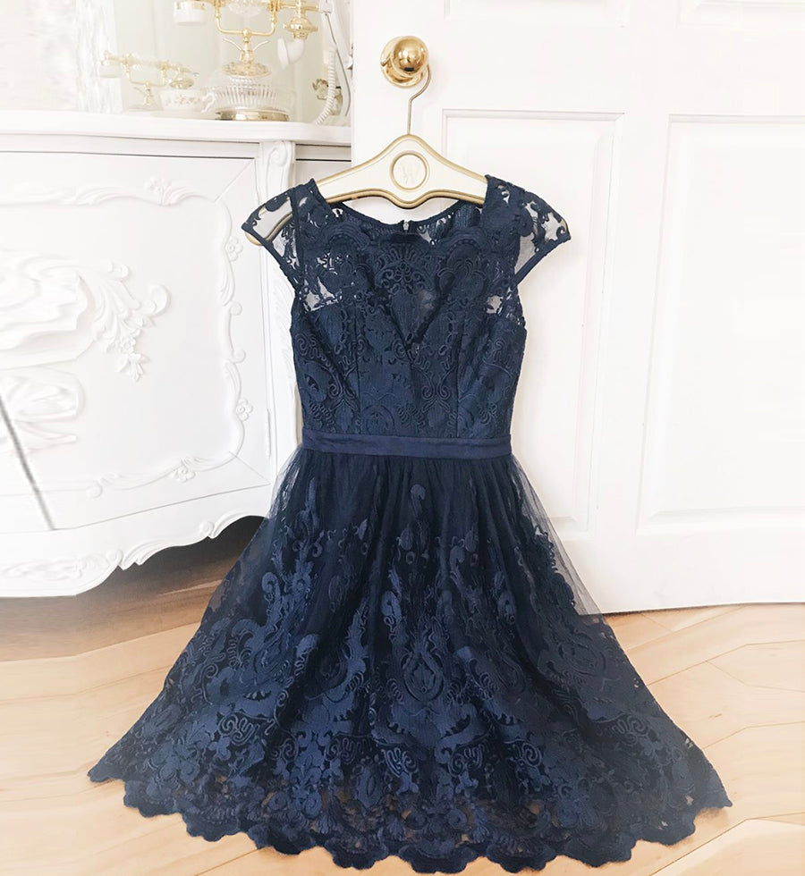 BLUE LACE SHORT PROM DRESS HOMECOMING DRESS ,5197