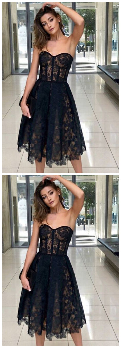 Black Lace Homecoming Dress, Sexy Prom Dress,5223