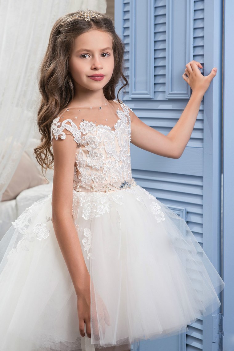 Asymmetrical Scoop With Applique Flower Girl Dresses A Line Tulle