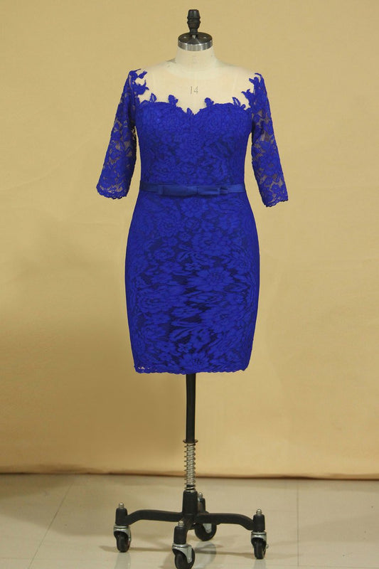 Plus Size Scoop Sheath Half Sleeve With Sash Dark Royal Blue Lace Mother Of The Bride Dresses