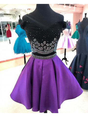 Short Off Shoulder Prom Homecoming Dresses Lace Embroidery Short Purple Prom Dresses 459