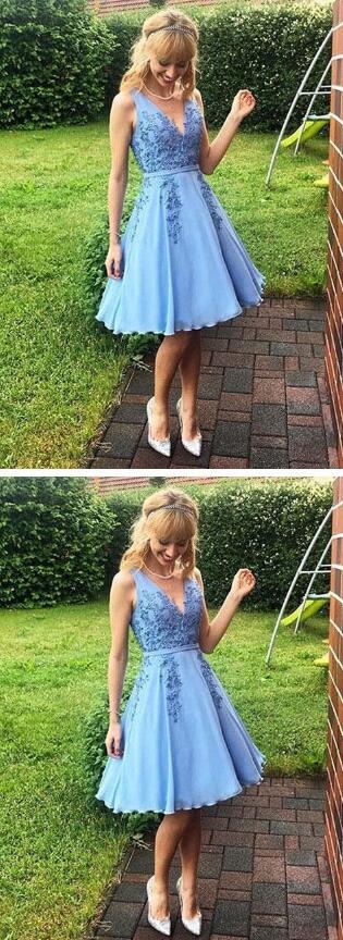 Simple Blue Homecoming Dress,Cheap Prom Dress,Sexy Homecoming Dress,V-Neck Lace Homecoming Dress,6465