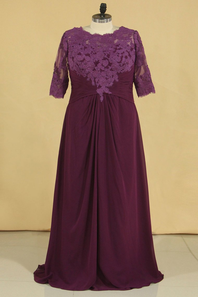 Plus Size Scoop V Back With Applique And Ruffles Chiffon Mother Of The Bride Dresses Grape