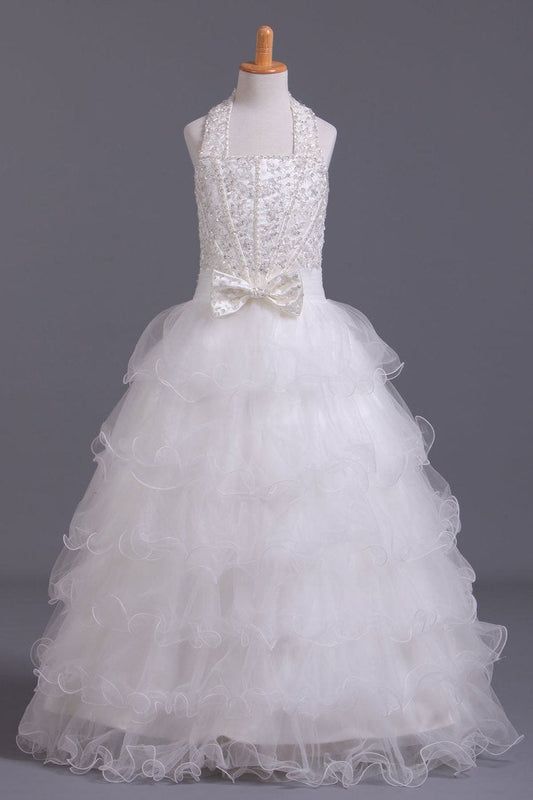 2024 Lovely Flower Girl Dresses Ball Gown Halter Tulle