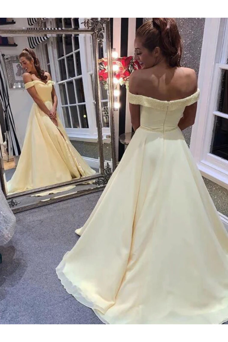 Elegant Off The Shoulder A-Line Chiffon&Satin Sweep Train Simple Prom SJSPTJ1FRBQ