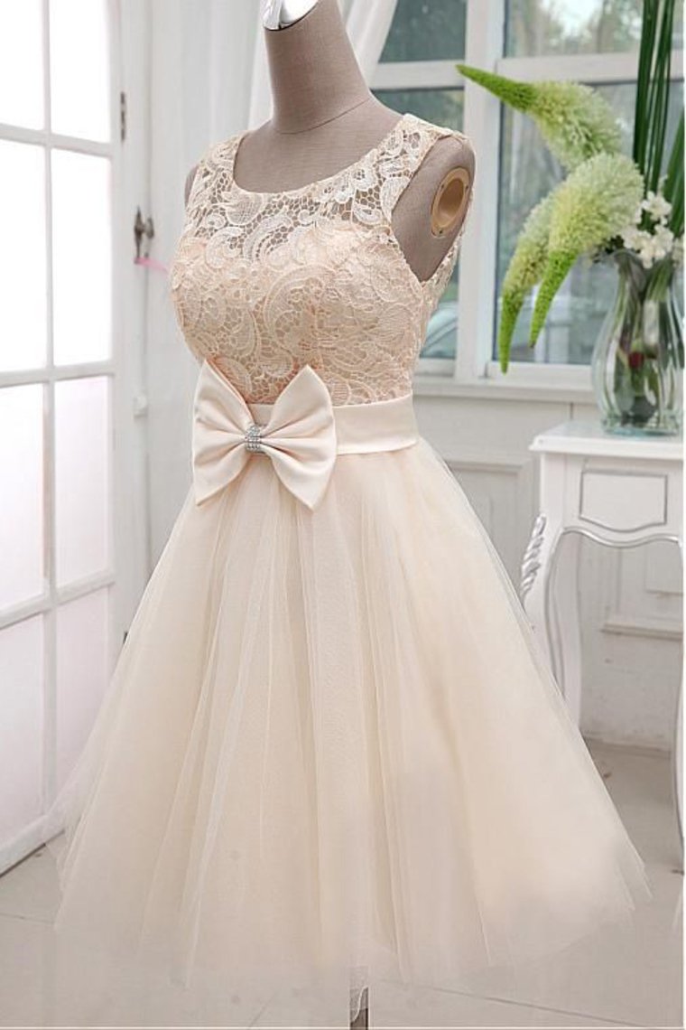 A Line Scoop Tulle & Lace Homecoming Dresses With Sash