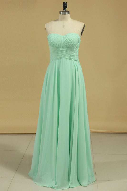 Chiffon Bridesmaid Dresses Sweetheart Ruffled Bodice Floor Length A Line