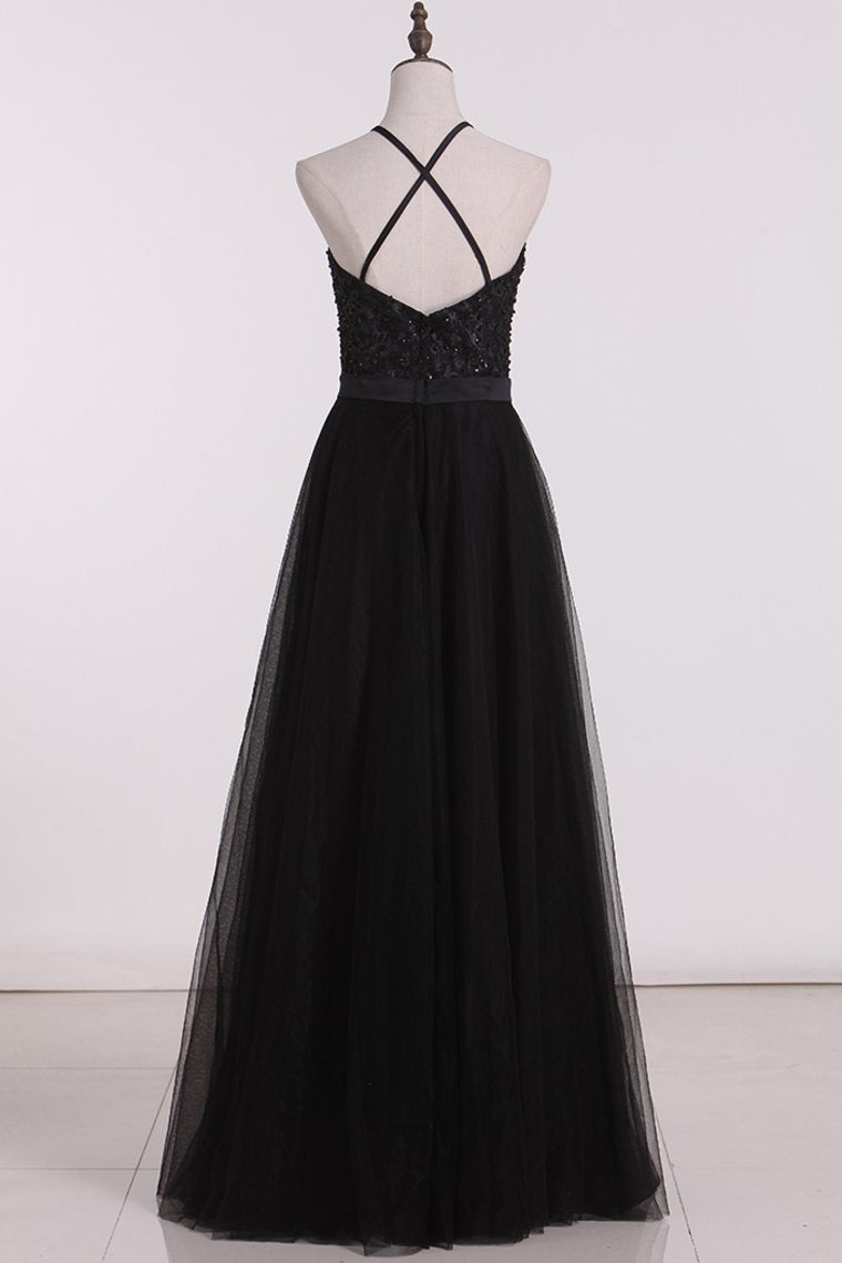 Bridesmaid Dresses A Line Scoop Open Back Tulle With Embroidery And Beads