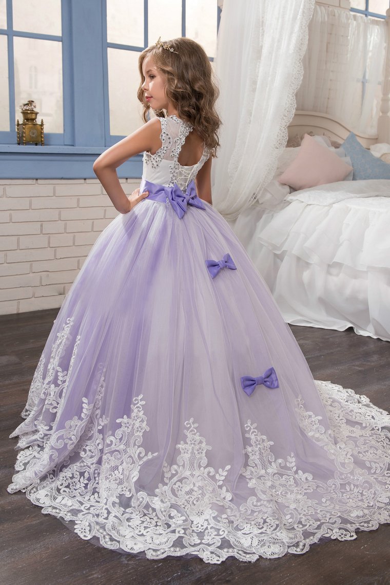 Flower Girl Dresses Scoop Ball Gown Tulle With Applique And Bow Knot