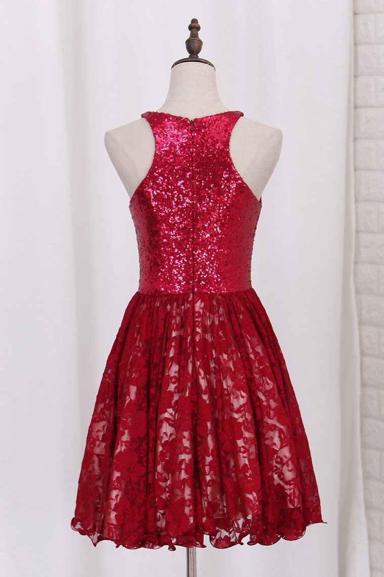 Homecoming Dresses A Line Scoop Sequin&Lace Short/Mini