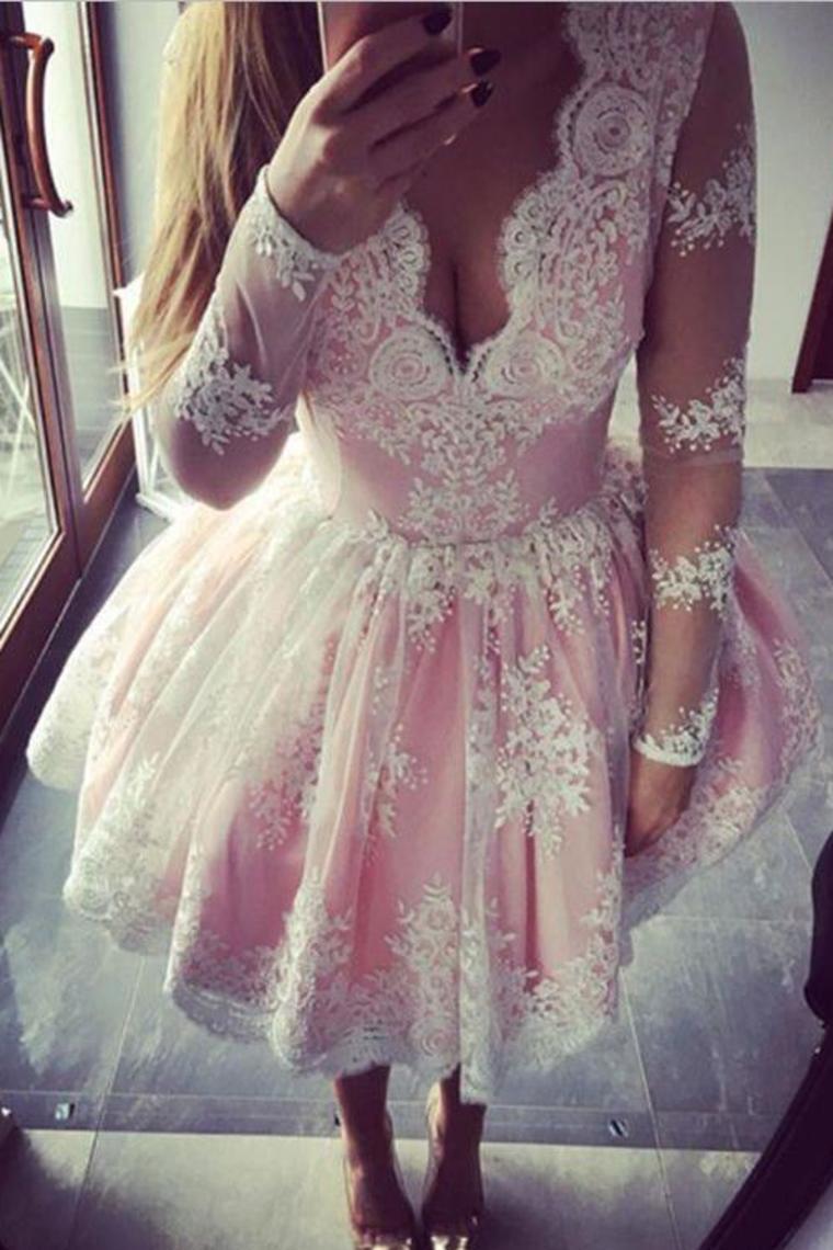 Fantastic Long Sleeves Homecoming Dresses A Line Lace