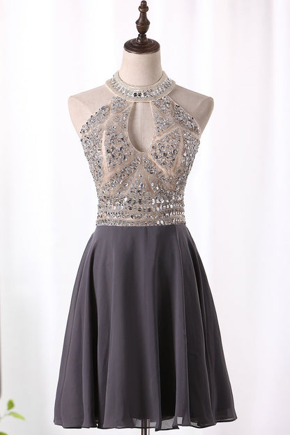 2024 A Line Homecoming Dresses Scoop Chiffon With Beading