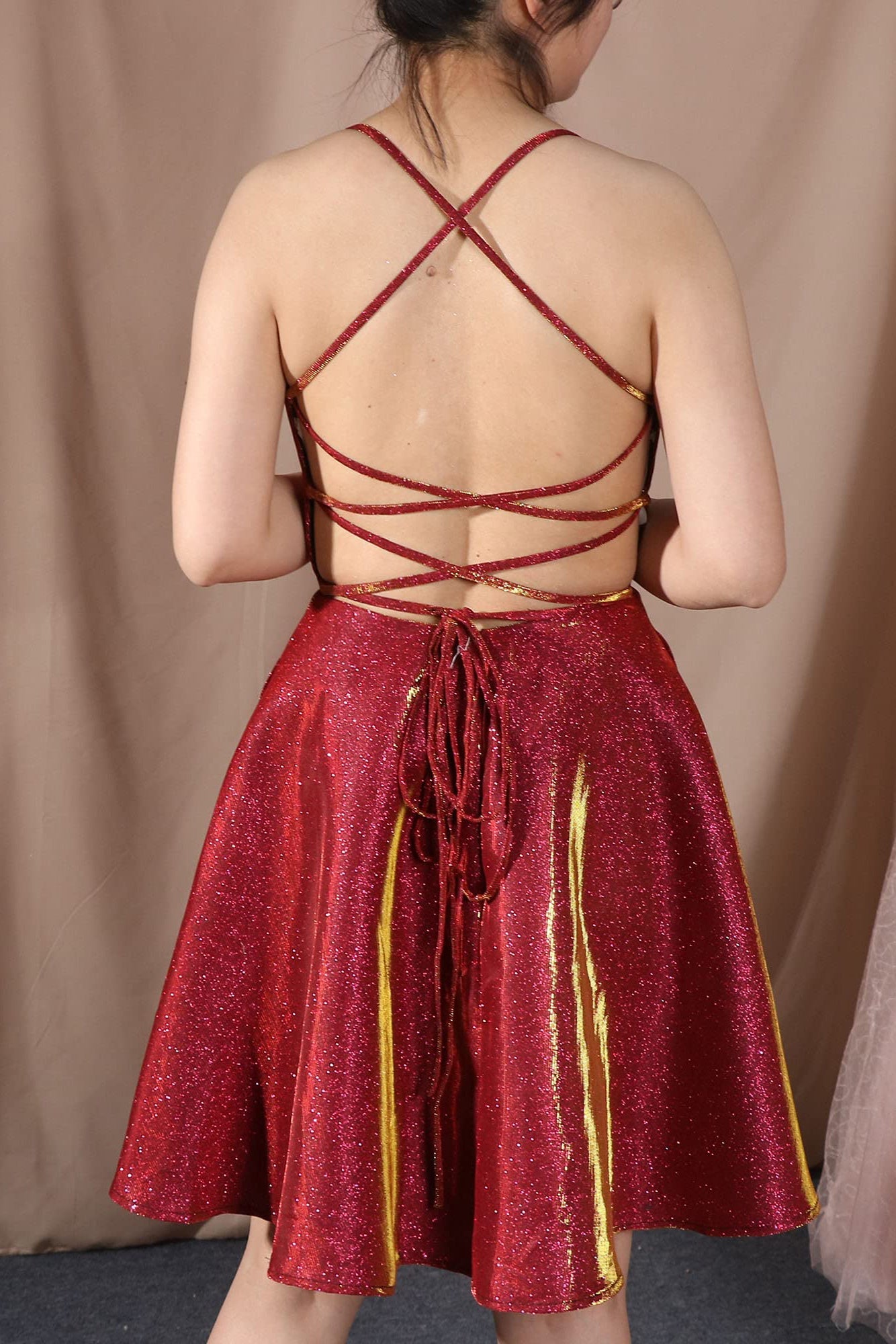 Simple Spaghetti Straps Backless Homecoming Dresses With Pockets