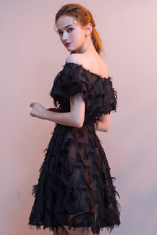 Elegant Black Off The Shoulder Short Homecoming Dresses