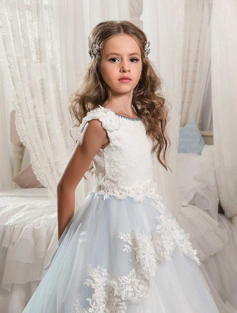 New Flower Girl Dress Hot Sale Flower Girl Dress Appliques Tulle Flower Girl Dress JS17