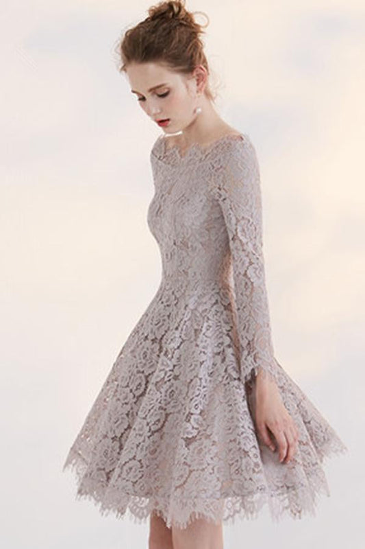 New Arrival Fashion Long Sleeves Temperament Homecoming Dress With Lace Appliques JS172