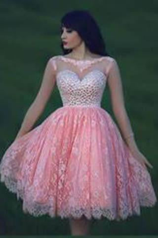 Lace Pink Homecoming Dress Lace Short Prom Dress Country Homecoming Gowns JS903